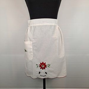 Vintage Holiday Apron Applique Poinsettia & Embroidery